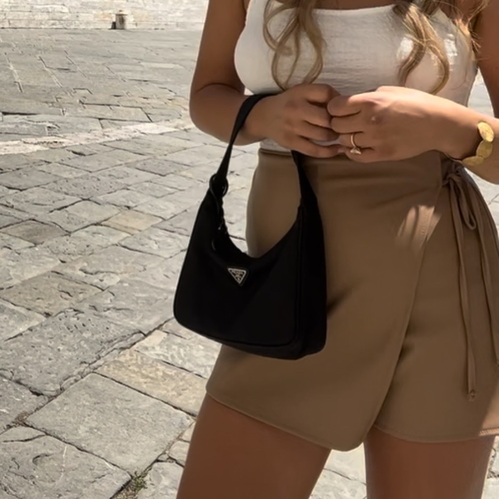 Abercrombie Tan/Brown Faux Leather Mini Skort with Tie Waist